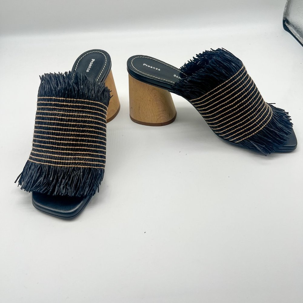 Proenza Schouler Straw Black and Beige Slide Sandal Block Heel Sz 36.5 - Picture 11 of 11